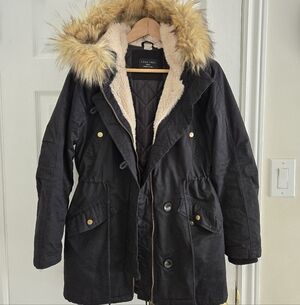 Love Tree Black Utility Jacket with Fur Trim